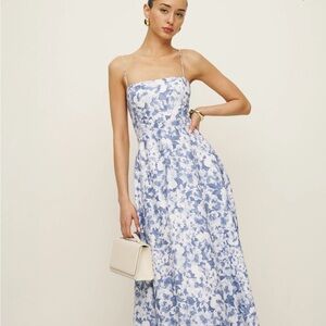 Reformation Monette Linen Dress in Larkspur Blue